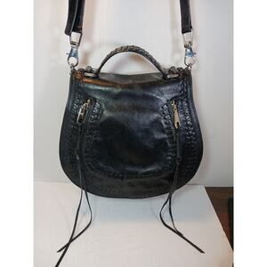 Rebecca Minkoff Vanity Saddle Bag Black Leather Purse Handbag Crossbody Handle